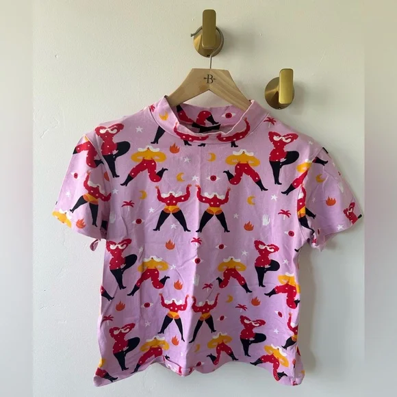 Nooworks Leah Star Pink Mock Neck top - Picture 1 of 3